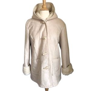 Liz Claiborne Bohemian Cream Faux Suede Coat w/Sherpa lining Size Xtra Large